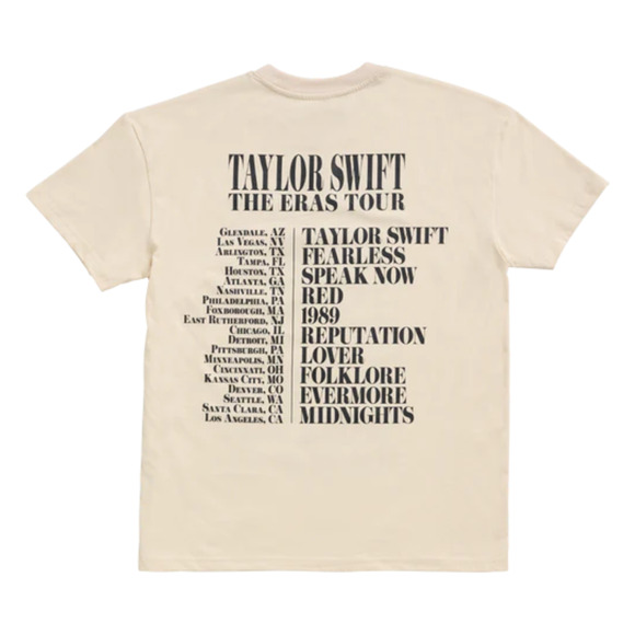 Taylor Swift THE ERAS TOUR Through LA Beige Short Sleeve T-Shirt size XS - Picture 2 of 5